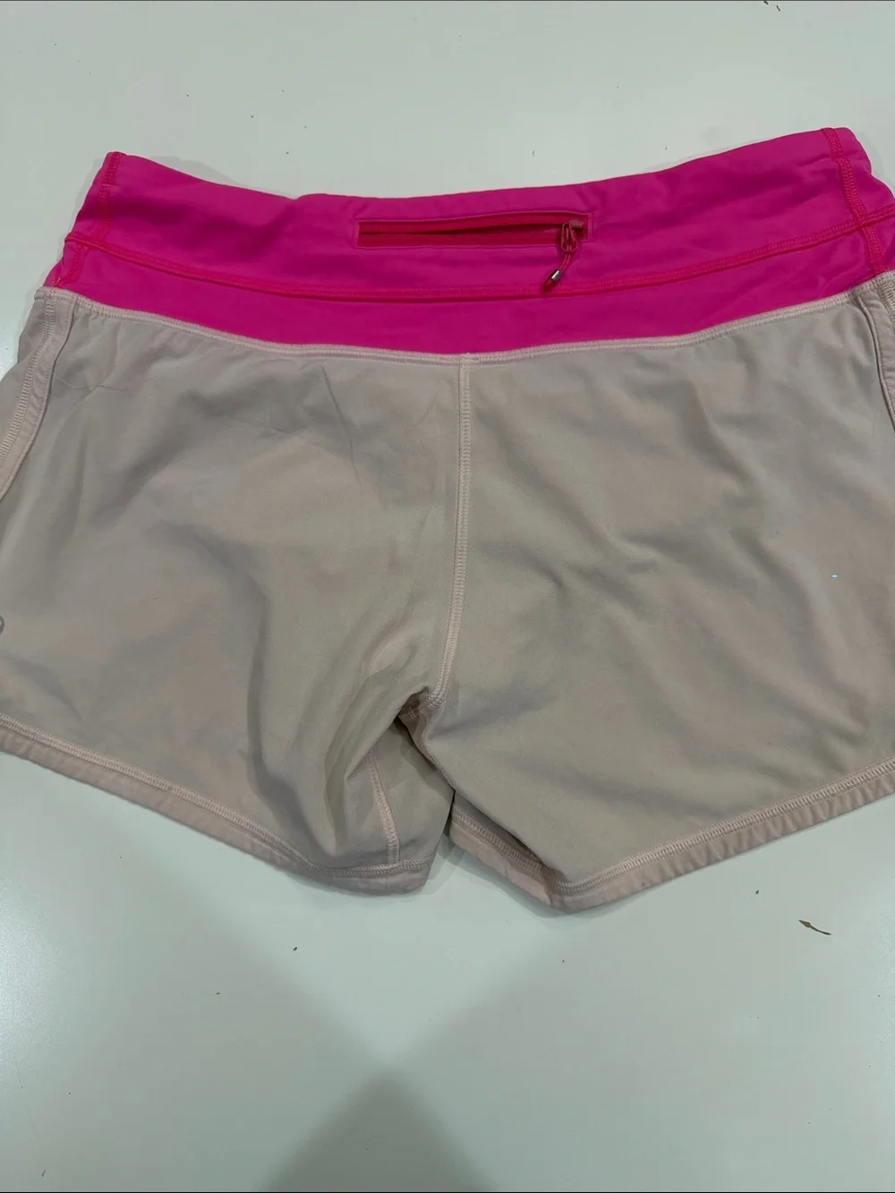 Lululemon Women's Light Pink Active Shorts with Hot Pink Waistband